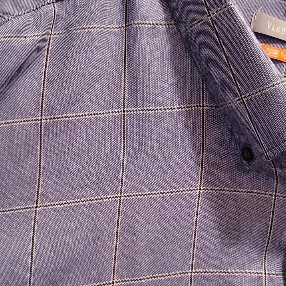 Van Heusen Traveler slate blue check button down collar shirt long slv 3XL EUC … - Picture 2 of 6